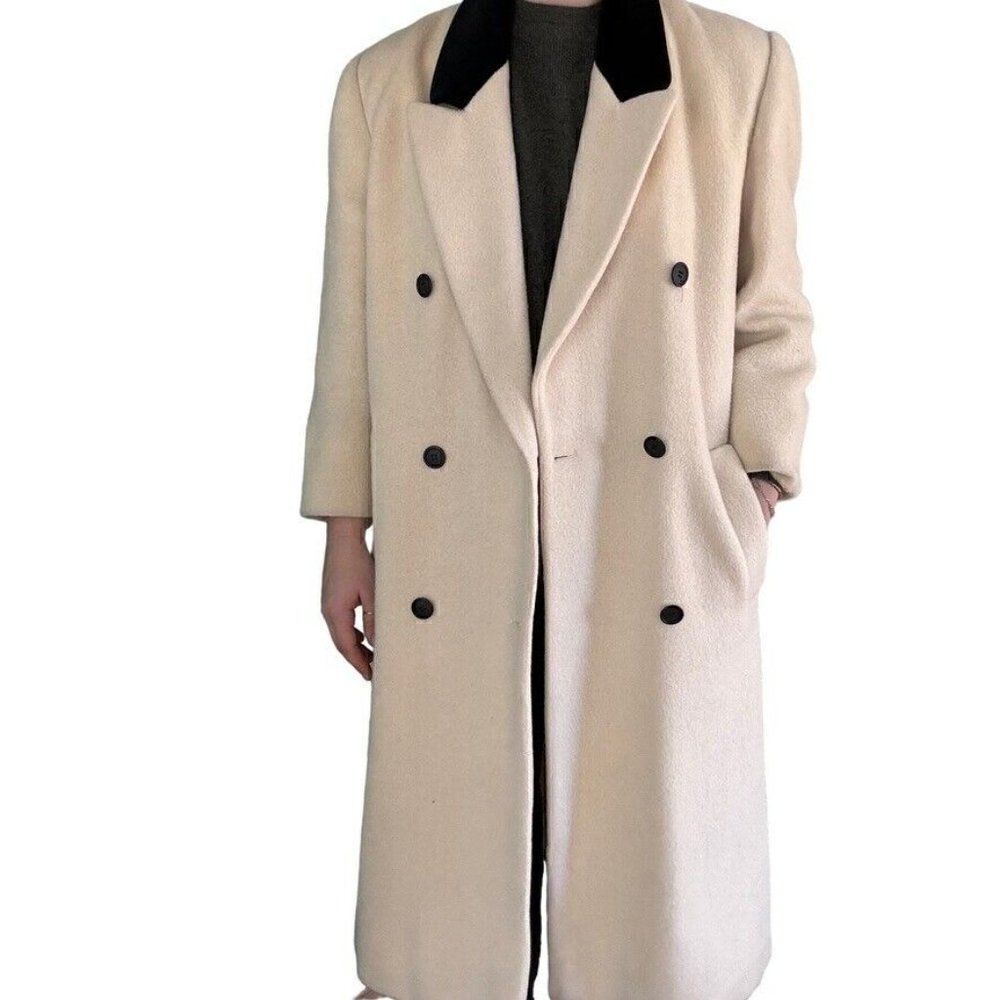Vintage 1980s Christian Dior White Wool Double Breasted Retro Trench Coat Sz M - Picture 10 of 11